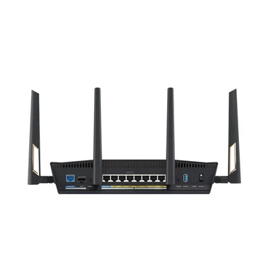 Asus Gaming Wireless Router, RT-BE88U, BE7200, Dual-Band, Quad-Core 2.6GHz CPU, 256MB/2GB Flash/RAM, 4K-QAM, MLO, 10G dual-port, SFP+, 2.5G quad-port, AiProtection Pro, Adaptive QoS, VPN Fusion, Instant Guard, IPTV, OFDMA, MU-MIMO, AiMesh, Black