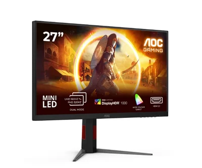AOC U27G4XM, 27" Fast IPS MiniLED, 3840x2160@160Hz, 1ms GtG, 1200cd/m2, 1000:1, 80M:1 DCR, Adaptive Sync, FlickerFree, Low Blue Mode, Tilt, Height Adjust, Pivot, Swivel, HDMI, DP, USB hub