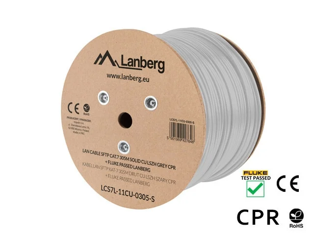 Мрежов кабел Lanberg CAT.7 S/FTP 305m, мед, LSZH, сив, CPR, Fluke преминат