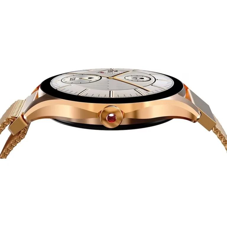 HiFuture Aura2 Rose Gold, 1.32 "AMOLED, Powered by Dual Core, Metallic Frame, Bluetooth Call, 3D User Interface, 1ATM Waterproof, 24/7 True Heart Rate & Blood Oxygen Sensor, 100+ Sports Mode, Up to 7 days daily use, Extra Silicone Strap inbox