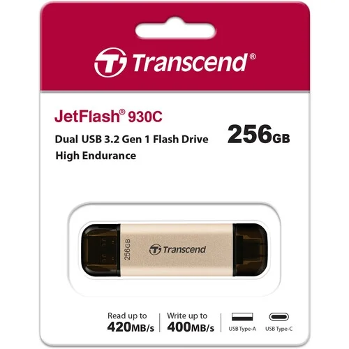 USB флашка Transcend – 256GB, USB 3.2, Type-C, Gold