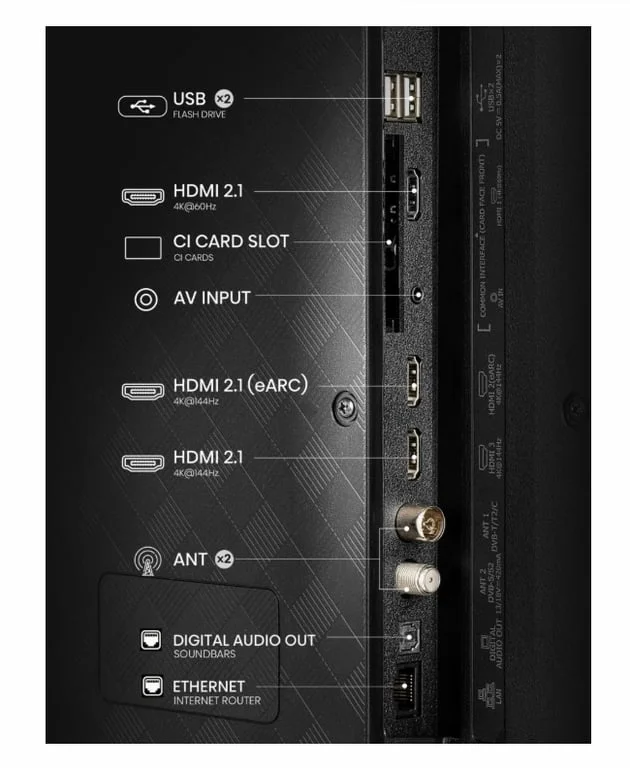 Hisense 50" E7Q Pro, 4K Ultra HD 3840x2160, QLED, Quantum Dot, 144Hz, HDR 10+ adaptive, HLG, Dolby Vision, DTS Virtual X, Smart TV, WiFi 5GHz, WiFi Direct, BT, Anyview Cast, 3xHDMI, 2xUSB, LAN, CI+, DVB-T2/C/S2, Black