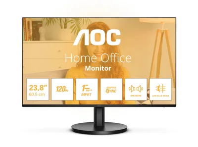 AOC 24B3QA2, 23.8" IPS WLED, 1920x1080@120Hz, 4ms GtG, 1ms MPRT, 300cd m/2, 1300:1, 20M:1 DCR, Adaptive Sync, FlickerFree, Anti Blue Light, 2Wx2, Tilt, D-SUB, HDMI, DP
