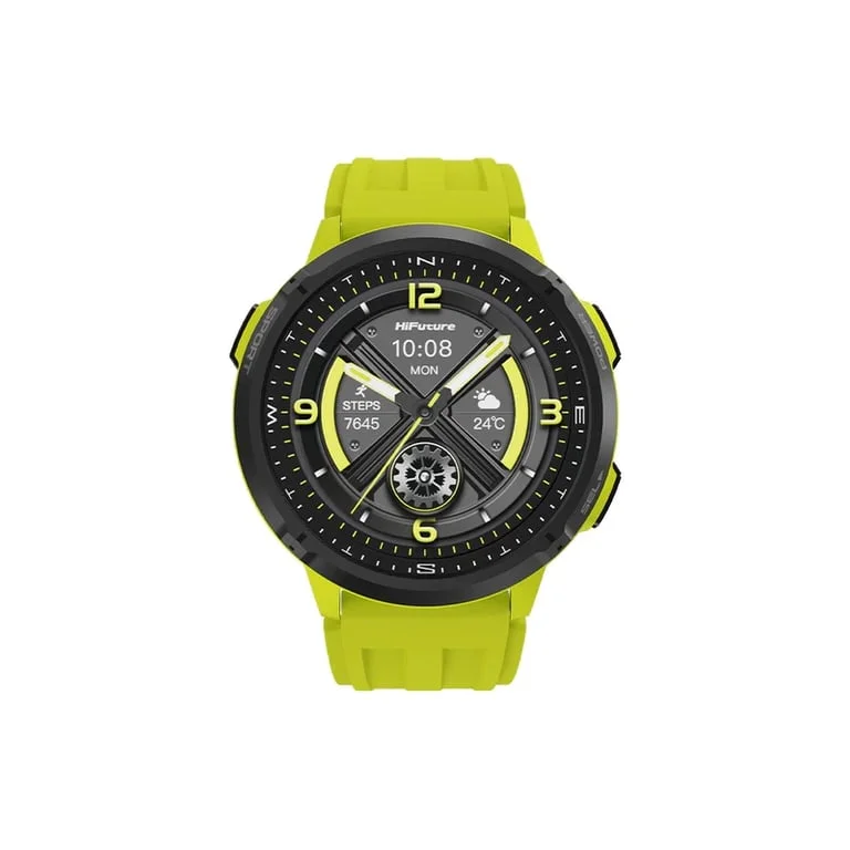 HiFuture MIX3 Fluorescent Yellow, 1.43" AMOLED, 466*466, Powered by Dual Core & Syntra AI, Bluetooth Call, 3ATM Waterproof, Compass & Altimeter, 24/7 True Heart Rate & Blood Oxygen Sensor, Up to 10 days daily use