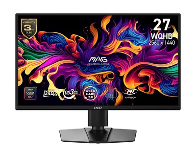 Монитор MSI MAG 272QP QD-OLED, 26.5", QD-OLED, 240Hz, 0.03ms, 2560x1440, FreeSync Premium, G-SYNC съвместим, Pivot