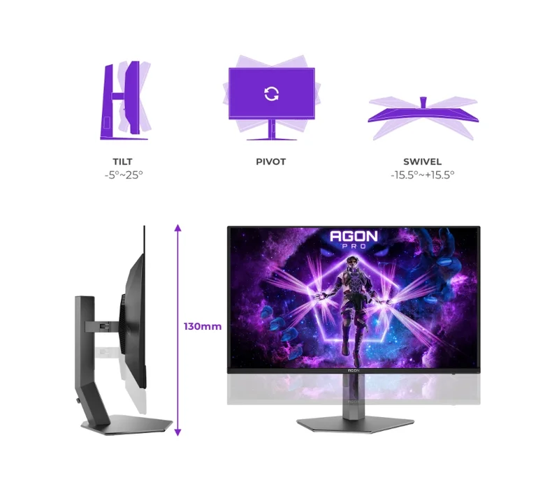 AOC AG326UZD2, 31.5" QD-OLED, 3840x2160@240Hz, 0.03ms GtG, 250cd m/2 (SDR), 1000cd m/2 (HDR), 1.500.000:1, 80M:1, Adaptive Sync, FlickerFree, LowBlue Mode, 8Wx2, Tilt, Height Adjust, Pivot, Swivel, 2xHDMI, DP, USB hub, KVM