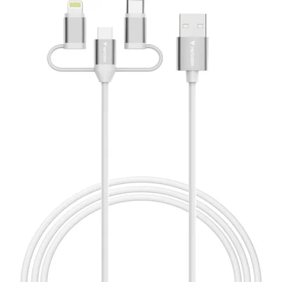 Verbatim Sync & Charge Cable 3-in-1 USB-A to Micro-B/USB-C/Lightning 18W 100cm - White