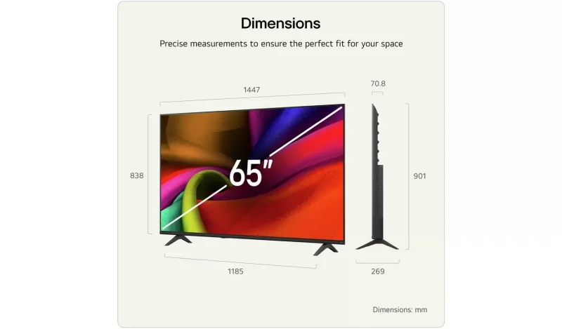 LG 65NU8E0B3LA, 65" 4K HDR UHD, 3840x2160, DVB-T2/C/S2, AI Alpha 7, HDR 10, webOS 26, ThinQ AI, VRR, ALLM, HGiG, WiFi, Clear Voice, 4K Super Upscaling, Bluetooth 5.3, Hdmi e-ARC , CI, LAN, AirPlay2, AI Sound Pro, Google Cast, 2 Pole stand, Black