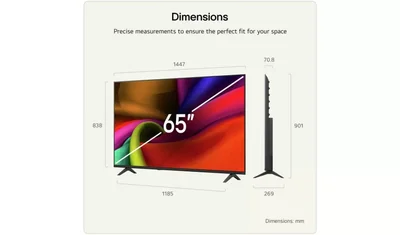 LG 65NU8E0B3LA, 65" 4K HDR UHD, 3840x2160, DVB-T2/C/S2, AI Alpha 7, HDR 10, webOS 26, ThinQ AI, VRR, ALLM, HGiG, WiFi, Clear Voice, 4K Super Upscaling, Bluetooth 5.3, Hdmi e-ARC , CI, LAN, AirPlay2, AI Sound Pro, Google Cast, 2 Pole stand, Black