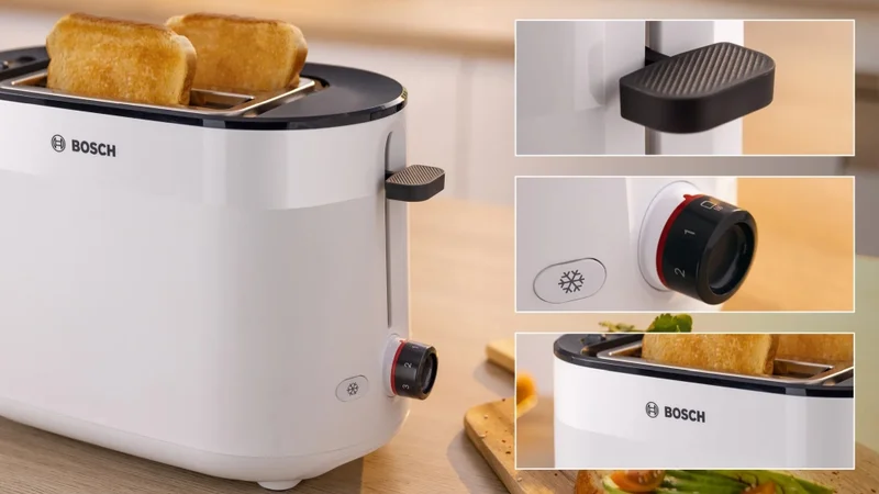 Bosch TAT2M121, MyMoment Compact toaster, 950 W, Auto power off, Defrost and reheat setting, Integrated warming grid, High lift, White