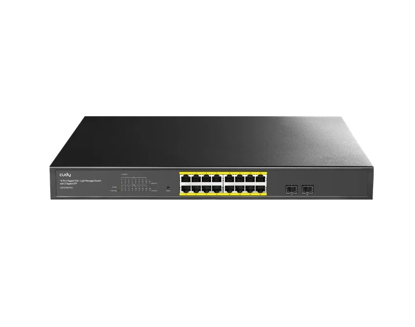 Суич CUDY – GS1016EPS2, 16 порта, PoE+, 2x SFP, 19"