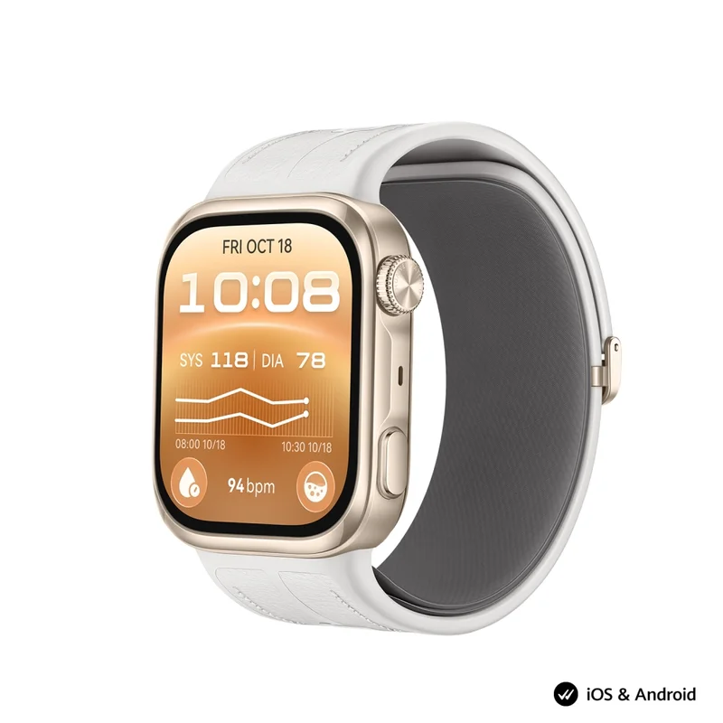 Смарт часовник HUAWEI – Watch D3 Riva-B19, 1.92" AMOLED LTPO, Gold, HarmonyOS, 540 mAh (с Huawei FreeBuds 7i, бели)