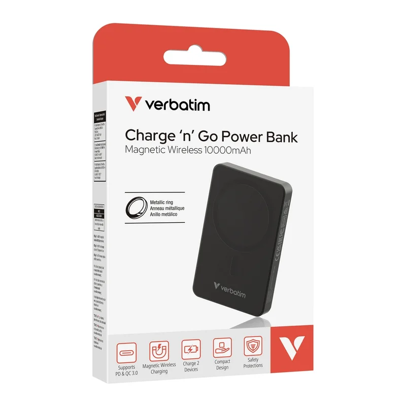 Външна батерия Verbatim Charge 'n' Go Essentials Magnetic Wireless 10000mAh Черен