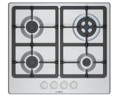 Bosch PGH6B5K90, SER4, Gas hob, 4 zones, Cast iron pan support, inox, 60cm