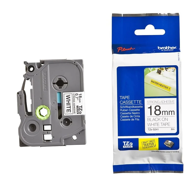 Brother TZe-S241 Tape Black on White, Strong Adhesive, 18mm, 8 m - Eco