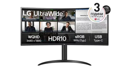 Монитор LG 34WR55QK-B 34" UltraWide Curved VA WQHD 3440x1440 100Hz HDR10 Черен